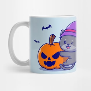 Cute Witch Cat Hug Pumpkin Halloween Cartoon Mug